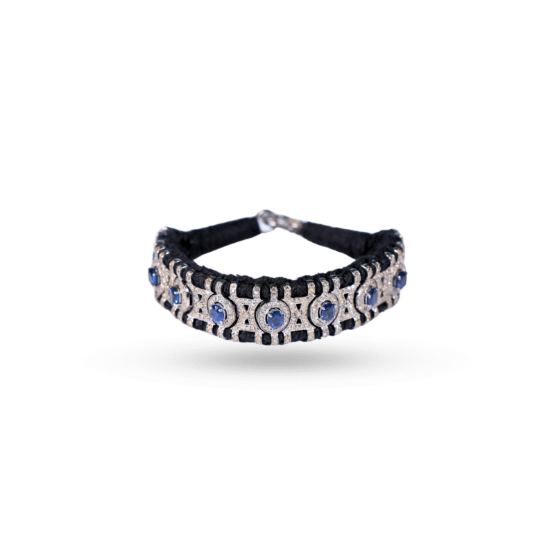Handmade Blue Sapphire Pave Diamond Bracelet in 925 Sterling Silver
