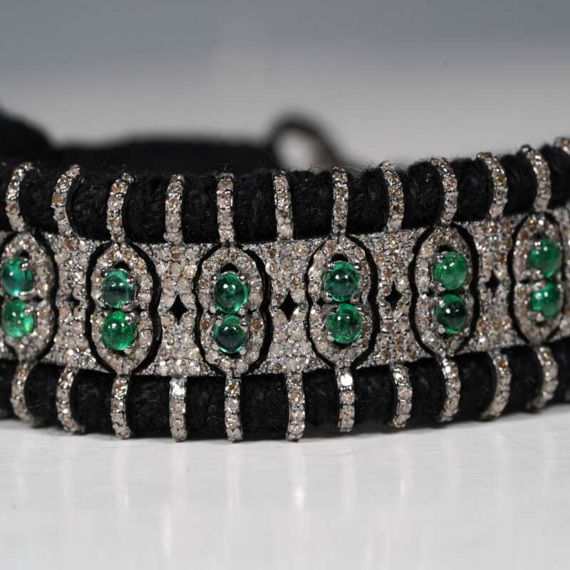 Handmade Zambian Emerald Pave Diamond Bracelet in 925 Sterling Silver - Image 4