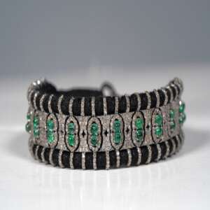 Handmade Zambian Emerald Pave Diamond Bracelet in 925 Sterling Silver