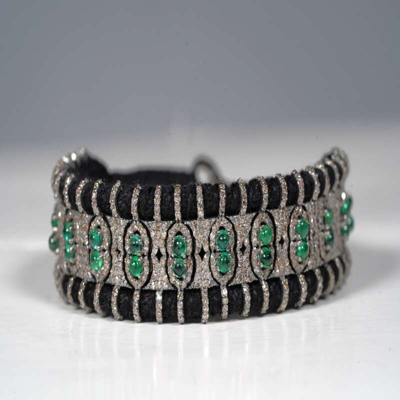 Handmade Zambian Emerald Pave Diamond Bracelet in 925 Sterling Silver