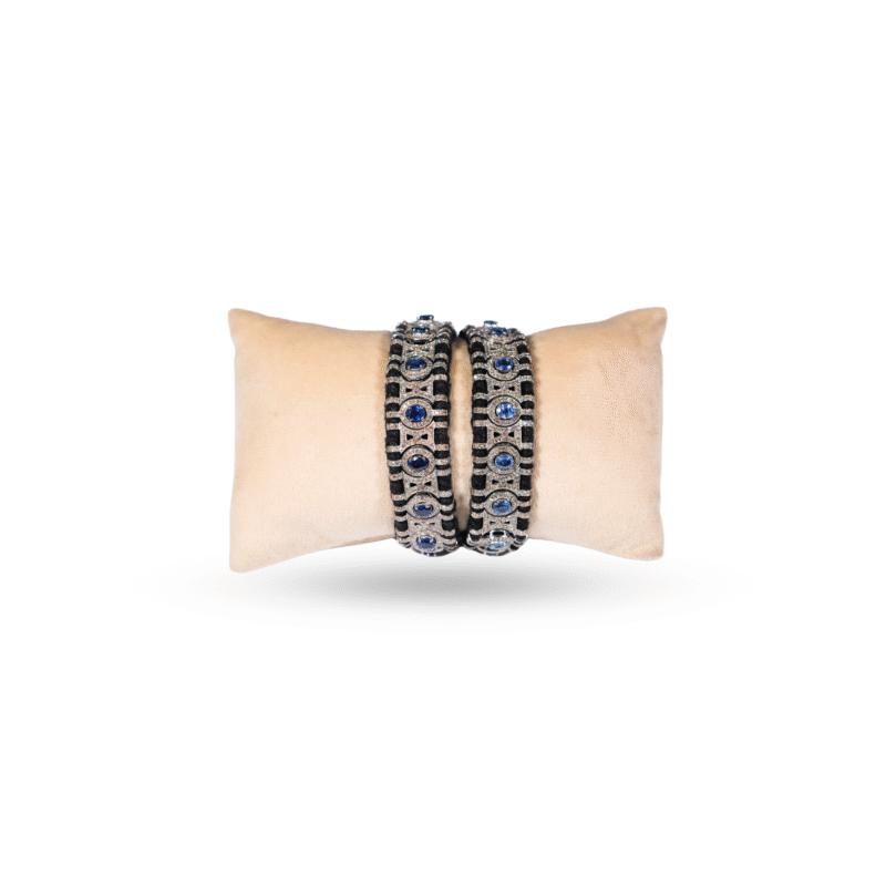 Handmade Blue Sapphire Pave Diamond Bracelet in 925 Sterling Silver - Image 5