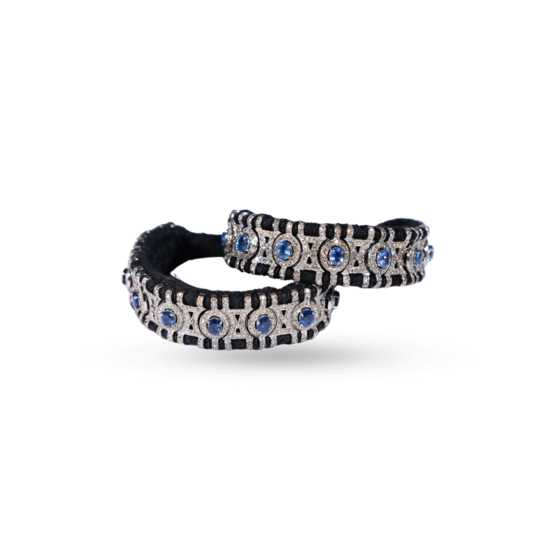 Handmade Blue Sapphire Pave Diamond Bracelet in 925 Sterling Silver - Image 8