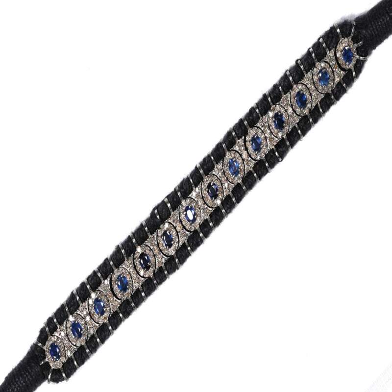 Handmade Blue Sapphire Pave Diamond Bracelet in 925 Sterling Silver - Image 2