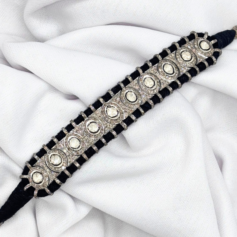 Handmade Polki Diamond, Pave Diamond Bracelet in 925 Sterling Silver - Image 3