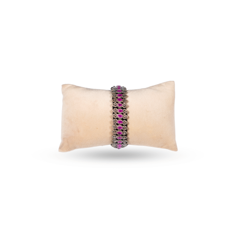 Handmade Ruby Pave Diamond Bracelet in 925 Sterling Silver - Image 3