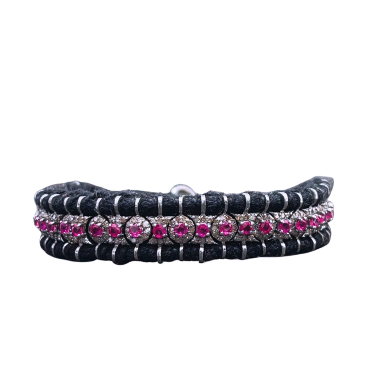 Handmade Ruby, Pave Diamond Bracelet in 925 Sterling Silver - Image 3