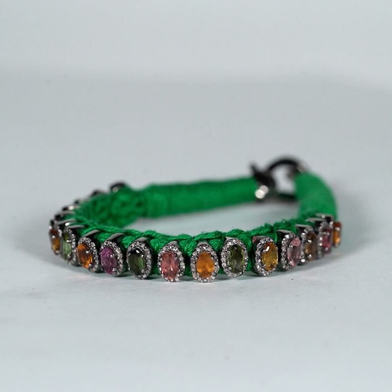 Handmade Tourmaline Pave Diamond Bracelet in 925 Sterling Silver - Image 3