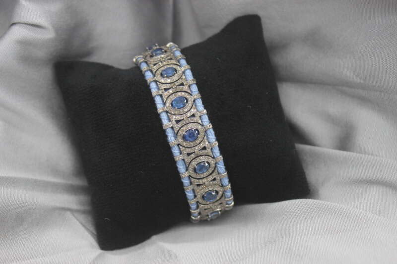Handmade Blue Sapphire Pave Diamond Bracelet in 925 Sterling Silver - Image 6