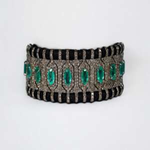 Handmade Emerald Pave Diamond Bracelet in 925 Sterling Silver