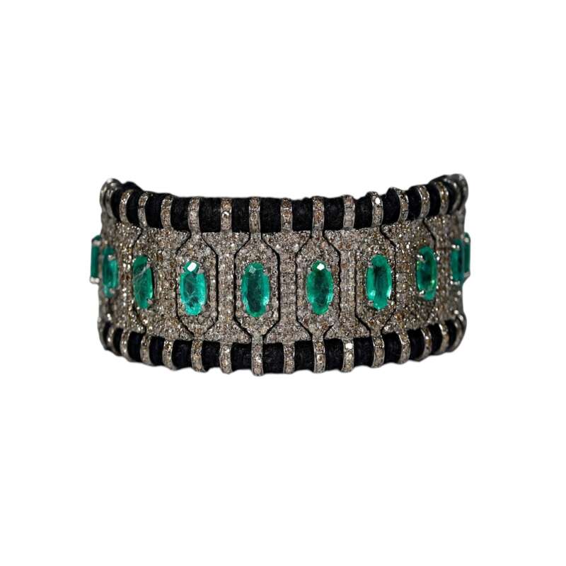 Handmade Emerald Pave Diamond Bracelet in 925 Sterling Silver - Image 3