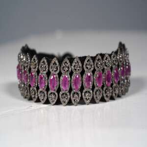 Handmade Ruby Pave Diamond Bracelet in 925 Sterling Silver