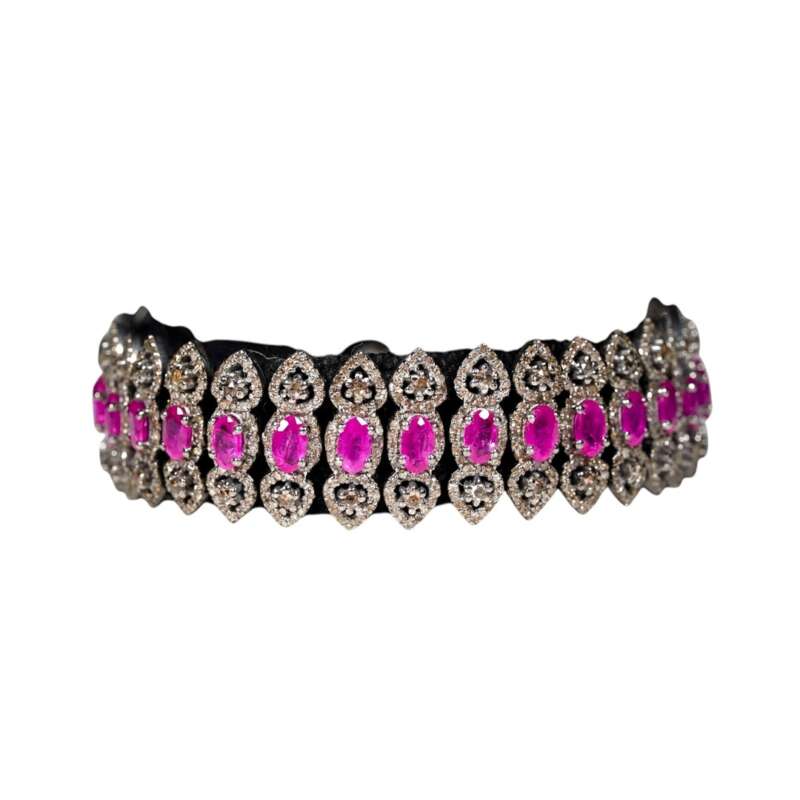 Handmade Ruby Pave Diamond Bracelet in 925 Sterling Silver - Image 7