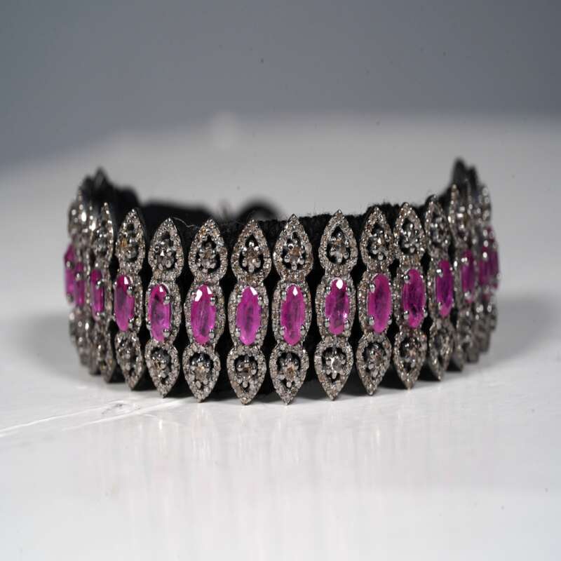 Handmade Ruby Pave Diamond Bracelet in 925 Sterling Silver