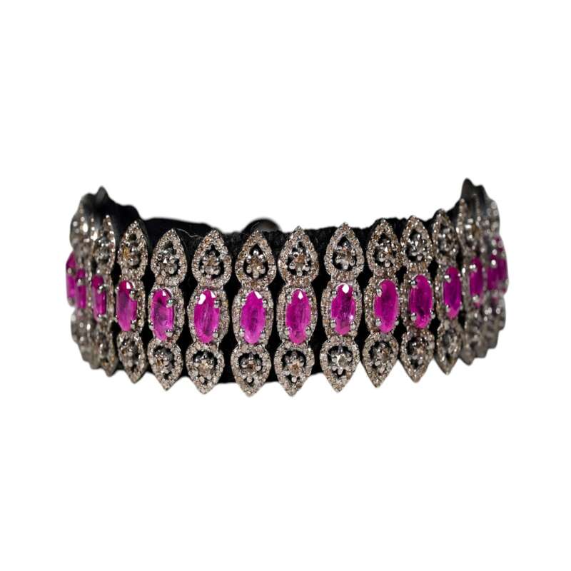 Handmade Ruby Pave Diamond Bracelet in 925 Sterling Silver - Image 6