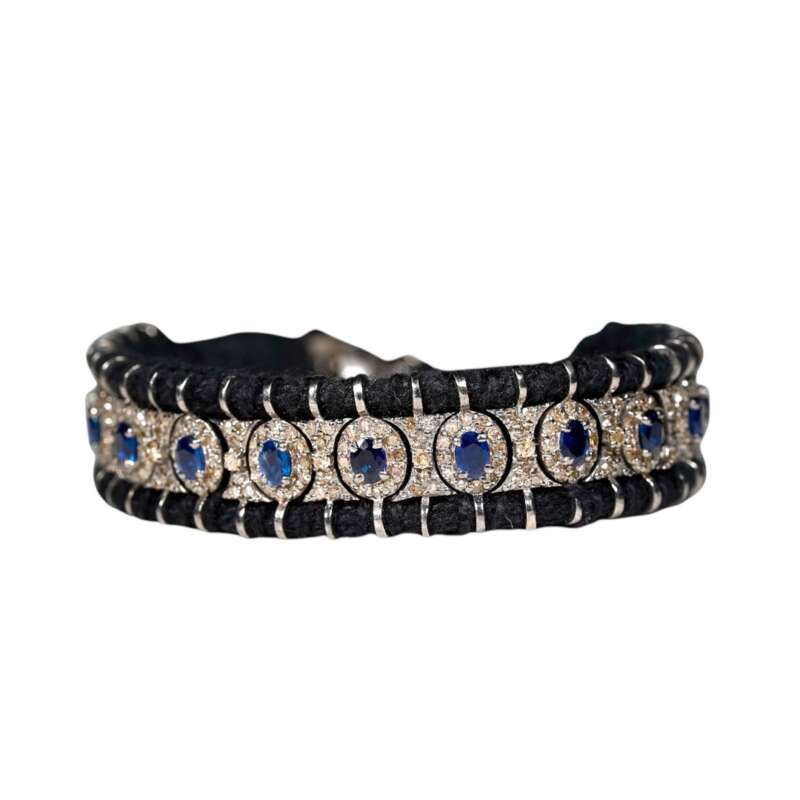 Handmade Blue Sapphire Pave Diamond Bracelet in 925 Sterling Silver - Image 3