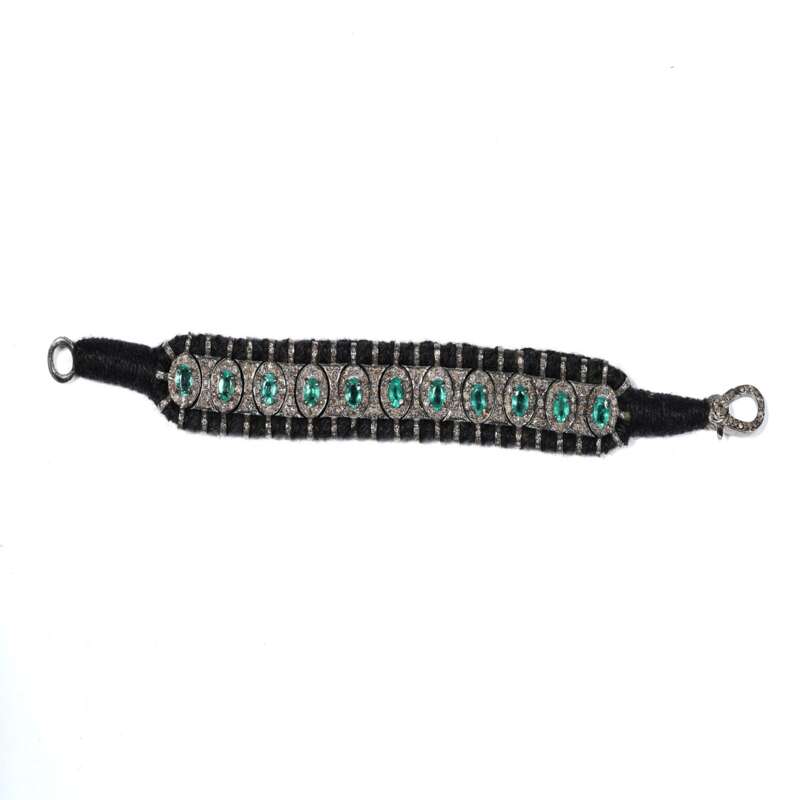 Handmade Emerald Pave Diamond Bracelet in 925 Sterling Silver - Image 3