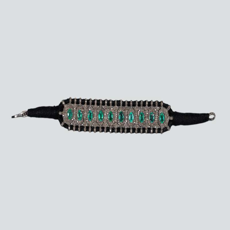 Handmade Emerald Pave Diamond Bracelet in 925 Sterling Silver - Image 6