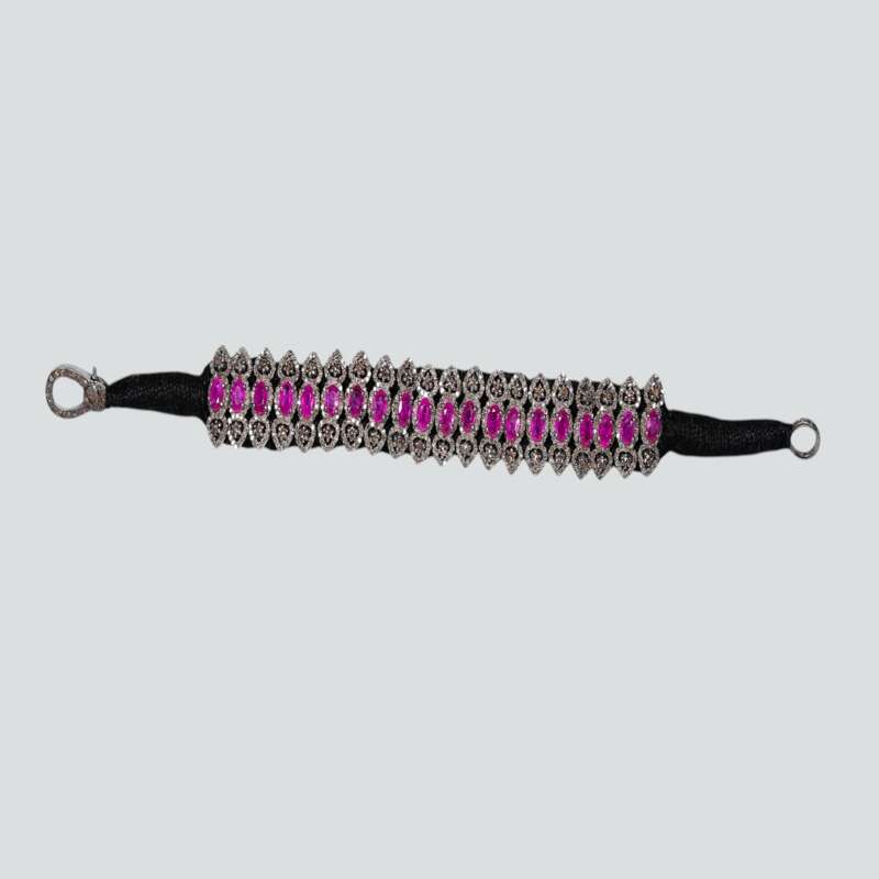 Handmade Ruby Pave Diamond Bracelet in 925 Sterling Silver - Image 9