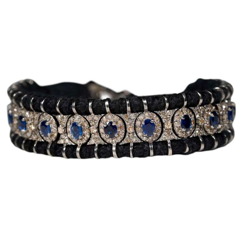 Handmade Blue Sapphire Pave Diamond Bracelet in 925 Sterling Silver - Image 5