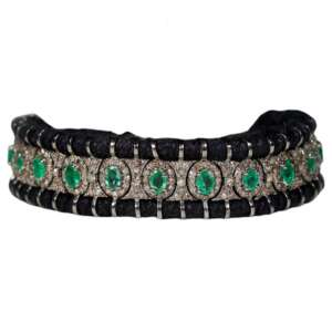 Handmade Emerald Pave Diamond Bracelet in 925 Sterling Silver
