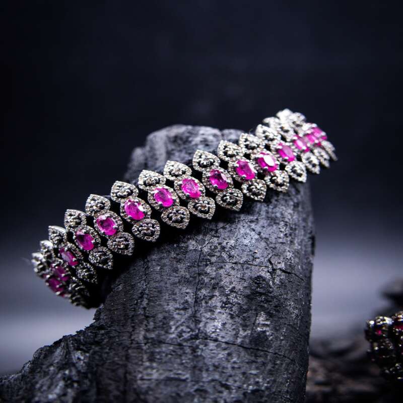 Handmade Ruby Pave Diamond Bracelet in 925 Sterling Silver - Image 10
