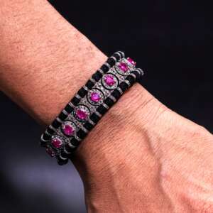 Handmade Blue Sapphire Pave Diamond Bracelet in 925 Sterling Silver