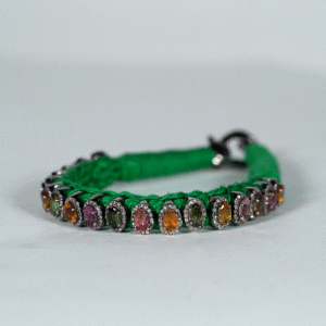 Handmade Tourmaline Pave Diamond Bracelet in 925 Sterling Silver