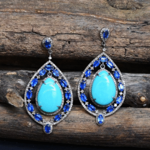 Turquoise and Blue Sapphire Long Earring