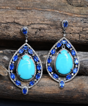 Turquoise and Blue Sapphire Long Earring